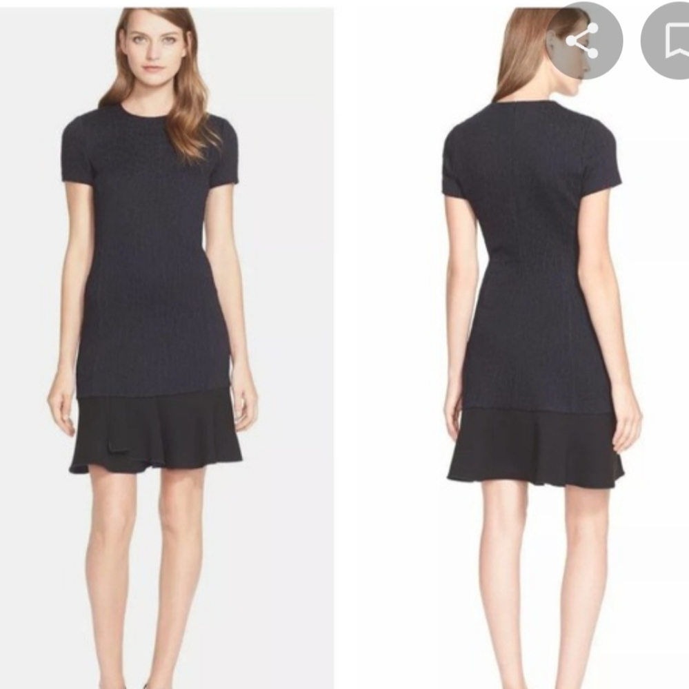 Tory Burch Jacquard Flounce Dress - Navy and Black